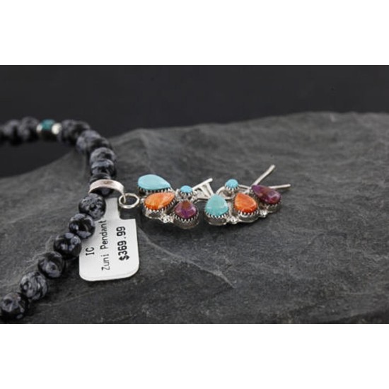Petit Point Handmade KOKOPELI Certified Authentic Zuni .925 Sterling Silver Turquoise Native American Necklace 370983404874