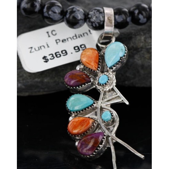 Petit Point Handmade KOKOPELI Certified Authentic Zuni .925 Sterling Silver Turquoise Native American Necklace 370983404874
