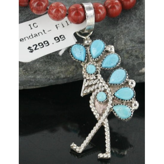Petit Point KOKOPELI Handmade Certified Authentic Zuni .925 Sterling Silver Turquoise Native American Necklace 390678336761