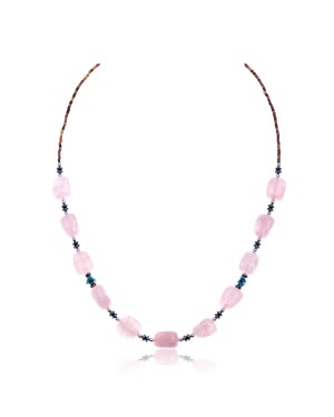 Pink Quartz Natural Turquoise Hematite .925 Sterling Silver Certified Authentic Navajo Native American Necklace 750192