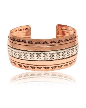 Pure Copper .925 Sterling Silver Certified Authentic Navajo Native American Handmade Cuff Bracelet 12951