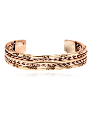 Pure Copper and Brass Certified Authentic Navajo Native American Handmade Horse Feather Cuff Bracelet 12845-6