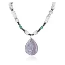 Authentic Navajo Native American Purple Agate, White and Turquoise Sterling Silver Necklace