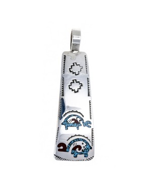 Ram .925 Starling Silver Certified Authentic Handmade Navajo Native American Natural Turquoise Coral Pendent  24541-9