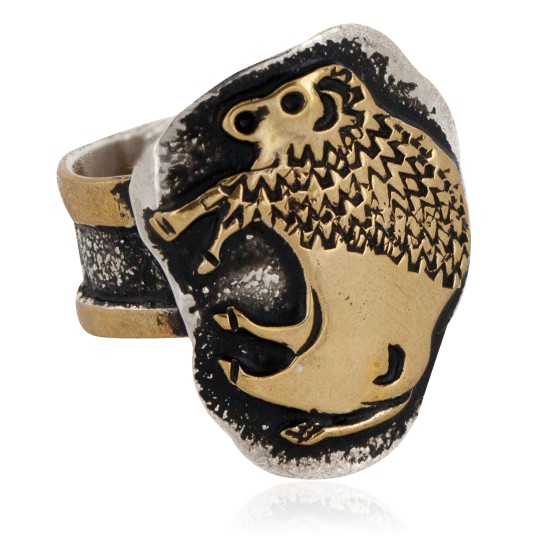 Rare 12kt Gold Filled 925 Sterling Silver Buffalo Handmade Certified Authentic Navajo Native American Ring 12658-2 Rare 12kt Gold Filled 925 Sterling Silver Buffalo Handmade Certified Authentic Navajo Native American Ring 12658-2