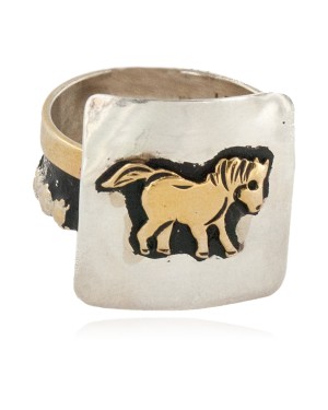 Rare 12kt Gold Filled 925 Sterling Silver Horse Handmade Certified Authentic Navajo Native American Ring  12657-6