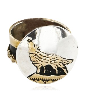 Rare 12kt Gold Filled 925 Sterling Silver Wolf Handmade Certified Authentic Navajo Native American Ring  12657-1