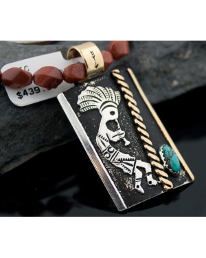 Rare 12kt Gold Filled Handmade KOKOPELLI Certified Authentic .925 Sterling Silver Navajo Turquoise Native American Necklace 371152466976