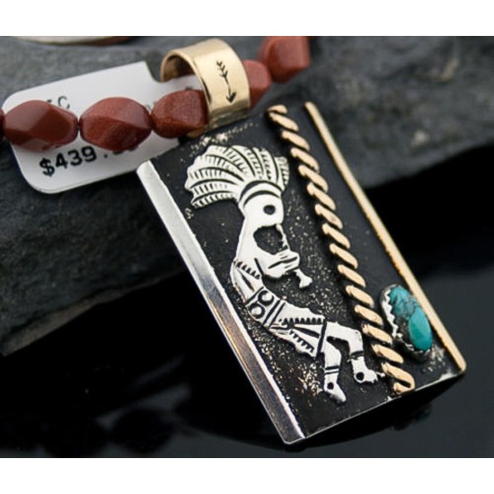 Rare 12kt Gold Filled Handmade KOKOPELLI Certified Authentic .925 Sterling Silver Navajo Turquoise Native American Necklace 371152466976