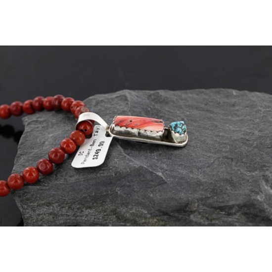 Handmade Certified Authentic Navajo .925 Sterling Silver Natural Spiny Oyster and Turquoise Native American Necklace 390747380878