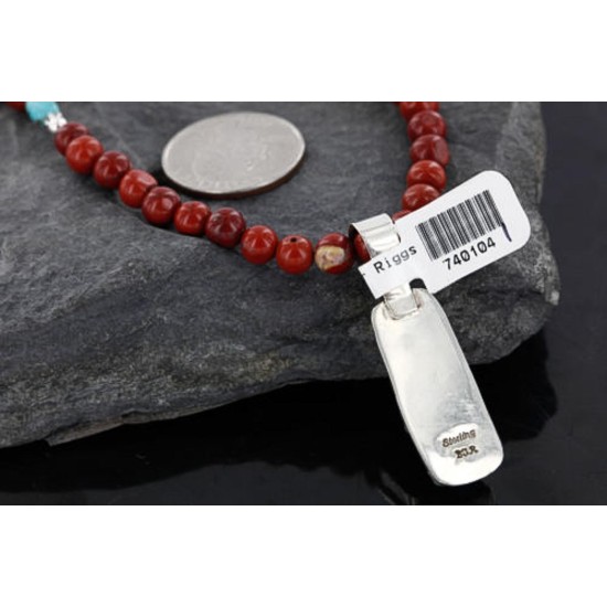 Handmade Certified Authentic Navajo .925 Sterling Silver Natural Spiny Oyster and Turquoise Native American Necklace 390747380878