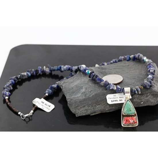 Handmade Certified Authentic Navajo .925 Sterling Silver Natural Spiny Oyster and Turquoise Native American Necklace 370985213934