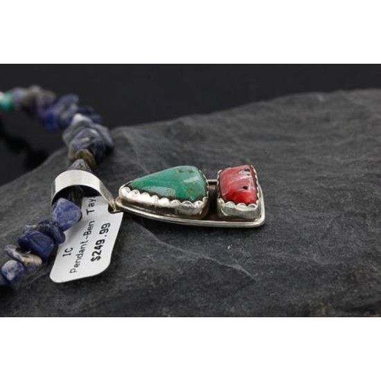 Handmade Certified Authentic Navajo .925 Sterling Silver Natural Spiny Oyster and Turquoise Native American Necklace 370985213934