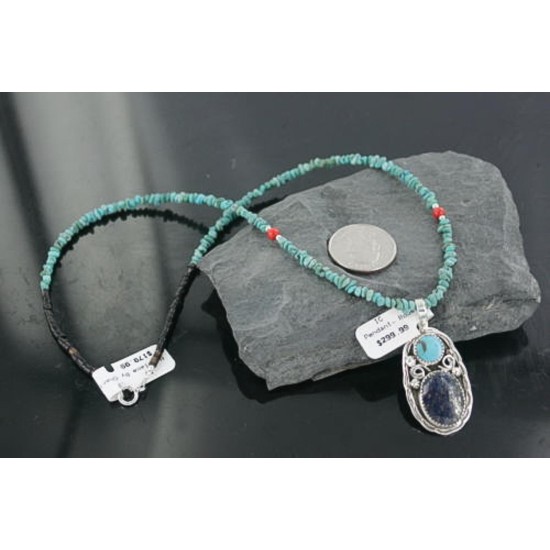 Handmade Certified Authentic Navajo .925 Sterling Silver Natural Lapis and Turquoise Native American Necklace 370904624065