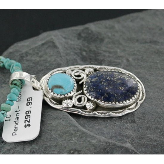 Handmade Certified Authentic Navajo .925 Sterling Silver Natural Lapis and Turquoise Native American Necklace 370904624065