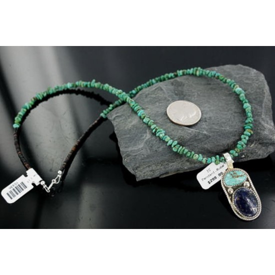 Handmade Certified Authentic Navajo .925 Sterling Silver Natural Lapis and Turquoise Native American Necklace 390661164694