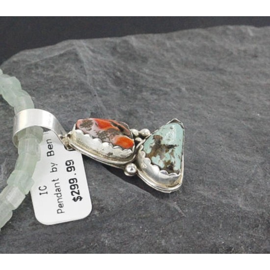 Handmade Certified Authentic Navajo .925 Sterling Silver Natural Spiny Oyster and Turquoise Native American Necklace 390687646246