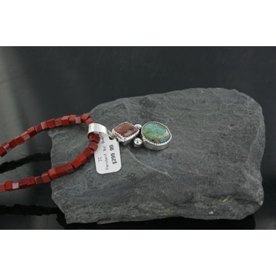 Handmade Certified Authentic Navajo .925 Sterling Silver Natural Spiny Oyster and Turquoise Native American Necklace 370907970307
