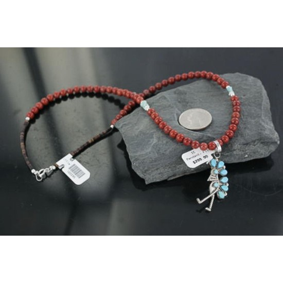 Petit Point KOKOPELI Handmade Certified Authentic Zuni .925 Sterling Silver Turquoise Native American Necklace 390678336761