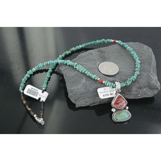 Handmade Certified Authentic Navajo .925 Sterling Silver Natural Spiny Oyster and Turquoise Native American Necklace 370909874639