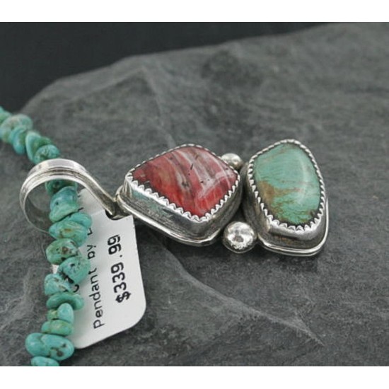 Handmade Certified Authentic Navajo .925 Sterling Silver Natural Spiny Oyster and Turquoise Native American Necklace 370909874639