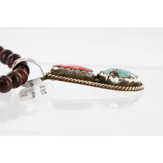 Handmade Certified Authentic Navajo .925 Sterling Silver Natural Spiny Oyster and Turquoise Native American Necklace 390767964447