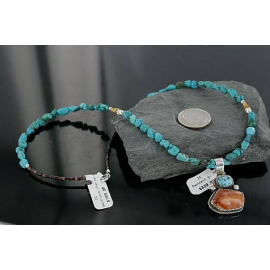 Handmade Certified Authentic Navajo .925 Sterling Silver Natural Spiny Oyster and Turquoise Native American Necklace 390682082487