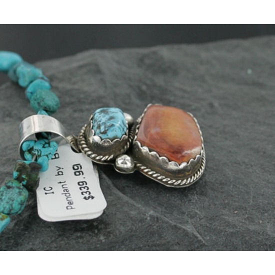 Handmade Certified Authentic Navajo .925 Sterling Silver Natural Spiny Oyster and Turquoise Native American Necklace 390682082487