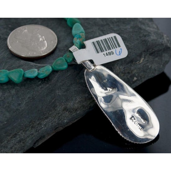 Handmade Certified Authentic Navajo .925 Sterling Silver Natural Coral and Turquoise Native American Necklace 370891381547