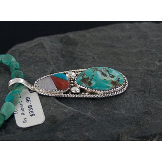 Handmade Certified Authentic Navajo .925 Sterling Silver Natural Coral and Turquoise Native American Necklace 370891381547