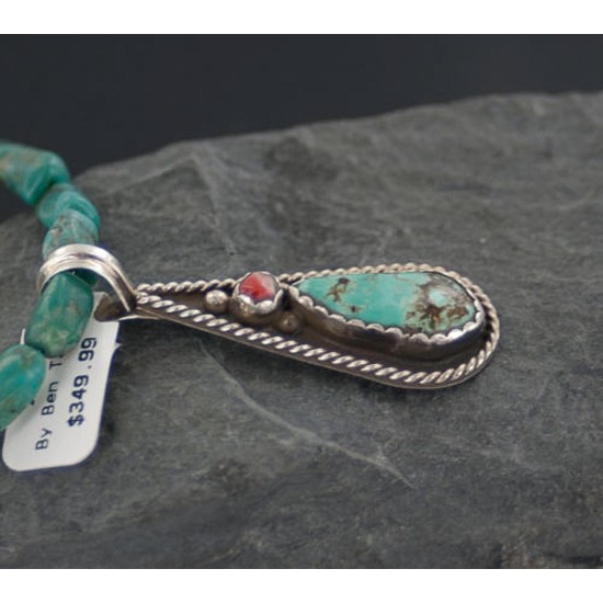Handmade Certified Authentic Navajo .925 Sterling Silver Natural Spiny Oyster and Turquoise Native American Necklace 370895743452