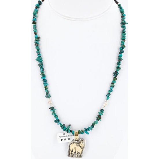 12kt Gold Filled and .925 Sterling Silver Handmade Horse Certified Authentic Navajo Turquoise Native American Necklace 371037369123