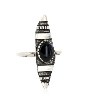 Rare 925 Sterling Silver Handmade Certified Authentic Navajo Natural Black Onyx Native American Ring  12644-0