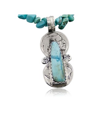 RARE Double OLD Buffalo Coin Certified Authentic Navajo Native .925 Sterling Silver Turquoise Native American Necklace 390570115201