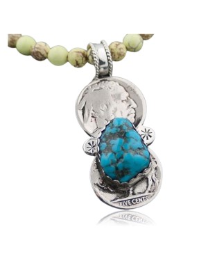 RARE Double OLD Buffalo Nickel Certified Authentic Navajo Native .925 Sterling Silver Turquoise Native American Necklace 370787055088