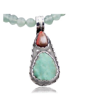 Rare Handmade Certified Authentic Navajo .925 Sterling Silver Natural Turquoise and Spiny Oyster Native American Necklace 370845092665