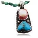 Rare Handmade Navajo .925 Sterling Silver Natural Turquoise and Spiny Oyster Native American Necklace 390601692826