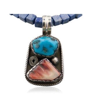 Rare Handmade Certified Authentic Navajo .925 Sterling Silver Natural Turquoise and Spiny Oyster Native American Necklace 390613921450