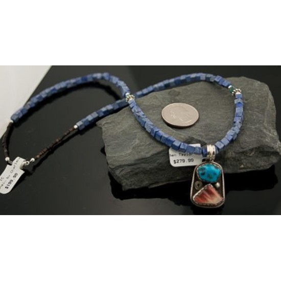 Rare Handmade Certified Authentic Navajo .925 Sterling Silver Natural Turquoise and Spiny Oyster Native American Necklace 390613921450
