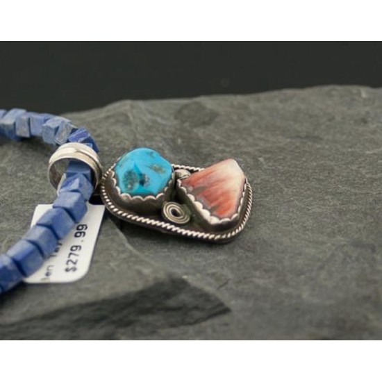 Rare Handmade Certified Authentic Navajo .925 Sterling Silver Natural Turquoise and Spiny Oyster Native American Necklace 390613921450