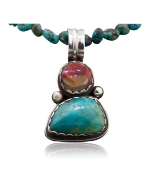 Rare Handmade Certified Authentic Navajo .925 Sterling Silver Natural Turquoise and Spiny Oyster Native American Necklace 390615942428