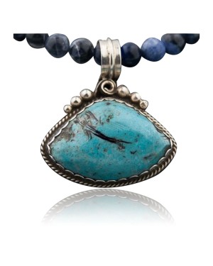 Rare Handmade Certified Authentic Navajo .925 Sterling Silver Natural Turquoise Native American Necklace 370958495970