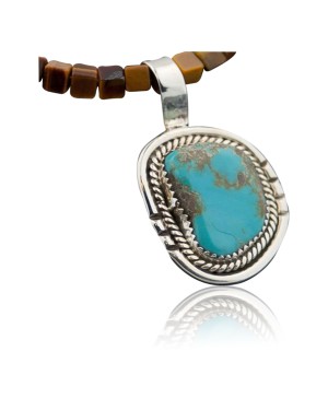 Rare Handmade Certified Authentic Navajo .925 Sterling Silver Natural Turquoise Native American Necklace 390627787774