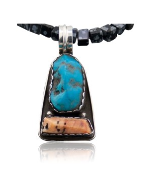 Rare Handmade Certified Authentic Navajo .925 Sterling Silver Natural Turquoise Spiny Oyster Native American Necklace 390611867864