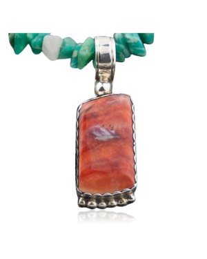 RARE Handmade Certified Authentic Navajo Native .925 Sterling Silver Turquoise, Spiny Oyster and Coral Native American Necklace 390582579741