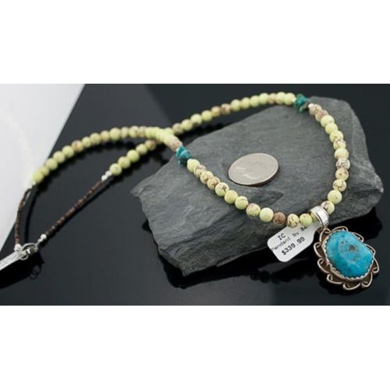 REAL Handmade Certified Authentic Navajo Native .925 Sterling Silver Turquoise Native American Necklace 390572759515