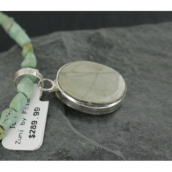 Real Handmade Inlaid Certified Authentic Zuni .925 Sterling Silver Boulder Turquoise Native American Necklace 390678420543