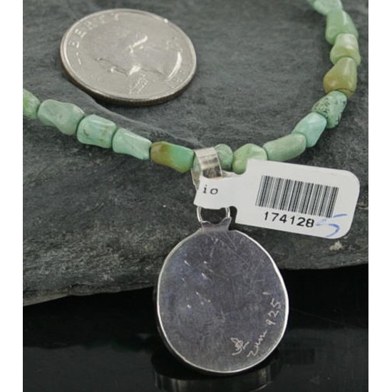 Real Handmade Inlaid Certified Authentic Zuni .925 Sterling Silver Boulder Turquoise Native American Necklace 390678420543