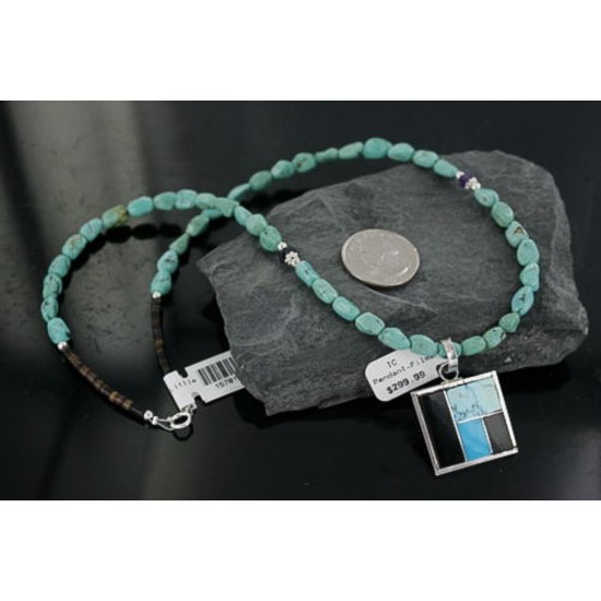 Real Handmade Inlaid Certified Authentic Zuni .925 Sterling Silver Natural Turquoise 291 Native American Necklace 370914234440
