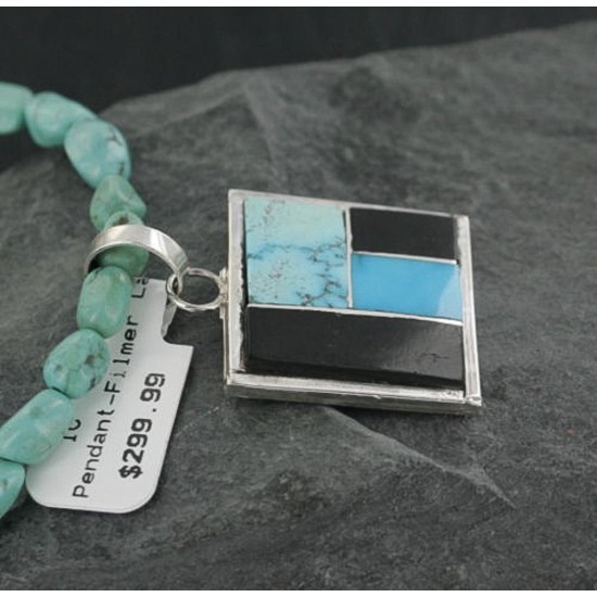 Real Handmade Inlaid Certified Authentic Zuni .925 Sterling Silver Natural Turquoise 291 Native American Necklace 370914234440